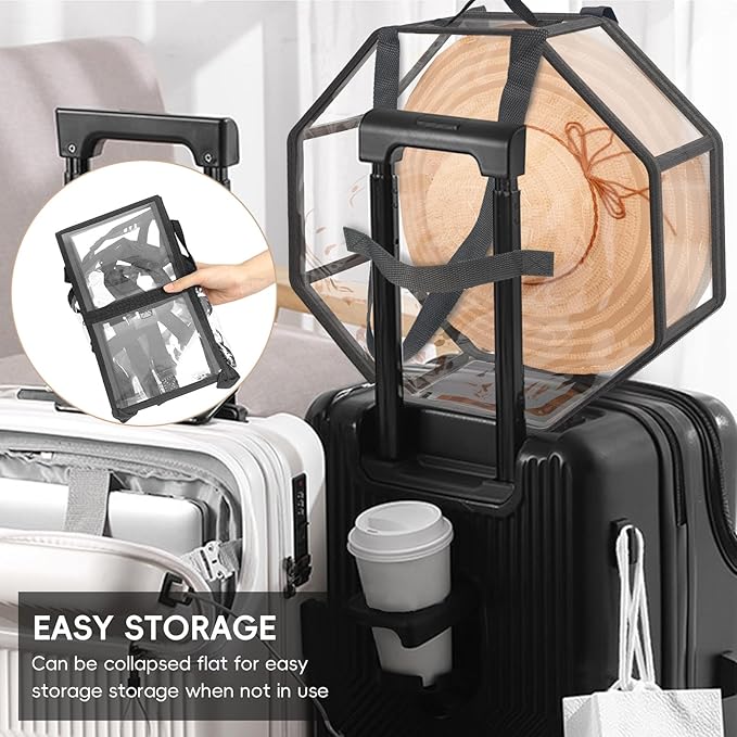 Clear Hat Box for Travel and Storage, Transparent Cowboy Hat Case for Women & Men, Lightweight Collapsible Hat Storage Box, Large Wide Brim Cap Bag for Closet, Visible Toy & Clothing Organizer