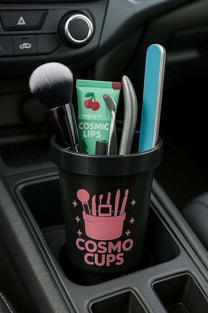 CosmoCups Car Makeup Brush Cup Holder, Decorative Pot Design, Cosmetic Organizer Storage Container for Beauty Tools and Accessories for Cars and Home