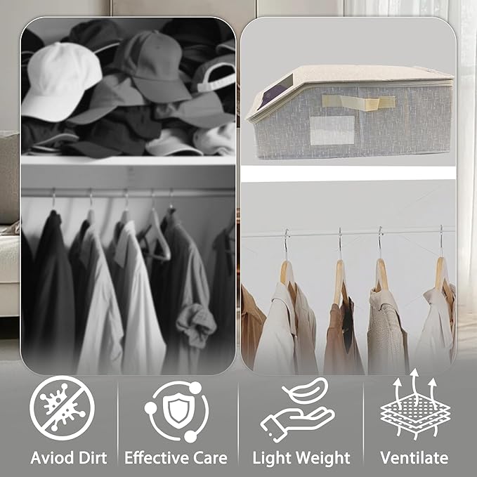 Stackable Hat Storage for Baseball Caps, Holds up to 30 Caps with Cardboard, Hat Organizer for Women & Men, 2 PCS Hat Storage Boxes for Closet, Beige