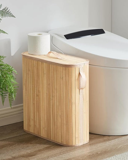 Bamboo Toilet Paper Storage Basket with Lid & Handle - 32L Large Capacity Handwoven Bathroom Organizer for 16 Rolls - Sturdy Stand Holder for Toilet Paper Organization, Natural