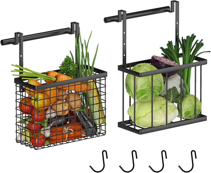 Kitchen Cabinet Door Organizer, 2 Pack Cabinet Door Organizer, Over The Cabinet Door Organizer with Towel Bar & 4 S-Shaped Hooks, Cutting Board Organizer for Cabinet Door, Cabinet Door Basket