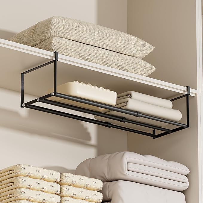UFORU Expandable Hanging Shoe Rack Organizer for Closet, Adjustable Shoe Rack Under Cabinet Shelf, Versatile Under Shelf Storage for Kitchen, Book, Clothing Storage and Organization(Black,2PCS)