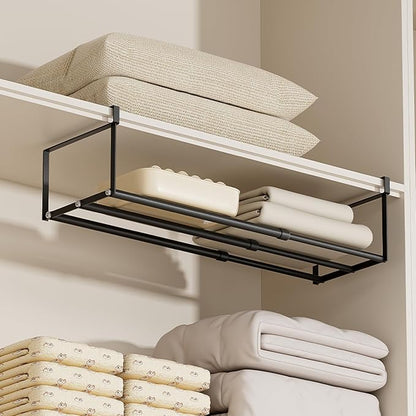 UFORU Expandable Hanging Shoe Rack Organizer for Closet, Adjustable Shoe Rack Under Cabinet Shelf, Versatile Under Shelf Storage for Kitchen, Book, Clothing Storage and Organization(Black,2PCS)
