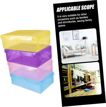 Vaguelly 7pcs Stackable Shoe Storage Box Plastic Sneaker Organizer Lid Space-saving Containers for High Heels Boots and Sneakers Multi-color Options