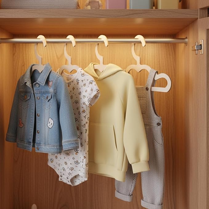 10 Pcs Wooden Hangers for Baby Closet, 8.6 inch Cute Wood Clothes Hangers, Anti-Slip Closet Organizer for Kids