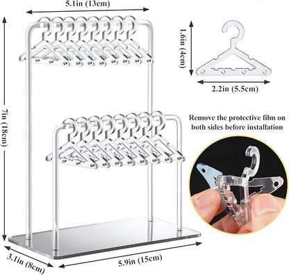 NiHome Acrylic Earring Holder with Unique Double-Tiered Design, Cute Miniature Clothing Hangers with Spacious Storage for 48 Pairs, Mirror-Finish Display for Home Vanity & Retail Showrooms (Silver)