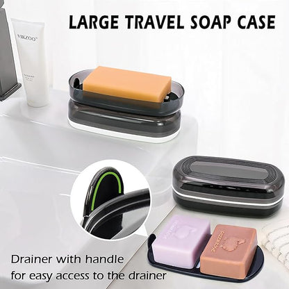 AIDIMMING Shampoo Bar Travel Case with Lid, Large Bar Soap Holder, Shampoo and Conditioner Bar Container Perfect for Kitsch Bar Soap, Travel Soap Box for Traveling, Camping, Gym, Bathroom (Max,Black)