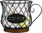 YINMIT K Cup Holder Organizer, Rustic Coffee Pod Holder Organizer, 35 Kcup Holder for Counter with Handle，Large Capacity Black Wire Coffee Capsule Basket for Kitchen Office Desktop (Circular Grid)