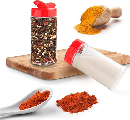 RoyalHouse 6 Pack 16 Oz Plastic Spice Jars with Red Cap, Clear and Safe Plastic Bottle Containers with Shaker Lids for Storing Spice, Herbs and Seasoning Powders, BPA Free, Made in USA