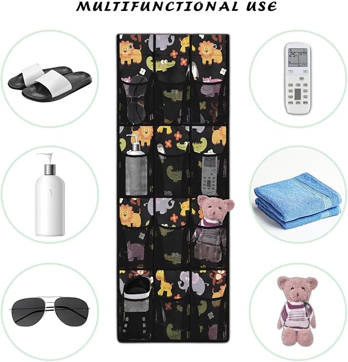 Generic Black Zoo Over The Door Organizer Large-Capacity Design Over Door Hanging Bag Shoe Rack Hanger Closet Storage Organizer Good Organizing Items for College Students Women