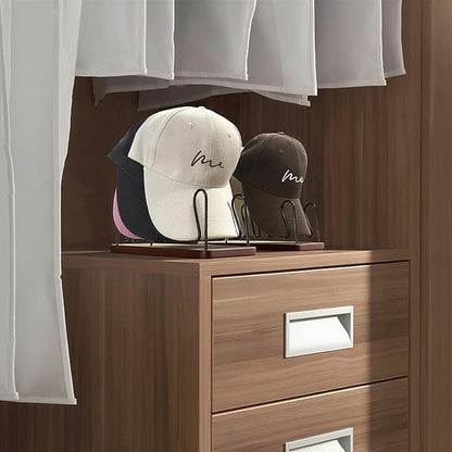 UdoUto Hat Organizer -2 PacK | Wood & Metal Hat Rack Holds 14 Caps | Space-Saving Closet Shelf Organizer for Bedroom, Dresser, Entryway