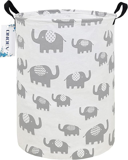 Round Elephant Laundry Basket,Collapsible Laundry Hamper for Nursery,Cute Elephant Toy Storage Bin for Kids,Waterproof Storage Basket for Home,Bedroom,Playroom,New Parent Gift(Grey Elephant)