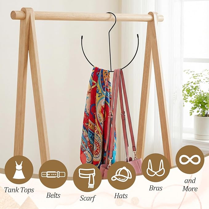 TIESOME 2 PCS Belt Hanger for Closet, 9.2in x 9in Stainless Steel Space Saving Organizer Hanging Tie Rack Hanger with Rubber Cover for Belt Ties Scarves Camisoles Hats Closet Organization