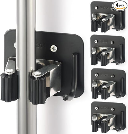 Broom Holder Wall Mount Screw Drilling, Sturdy Heavy Duty Stainless Steel Mop Gripper Rack Perforated, Perfect for Laundry Room Organizer, Fit with Laundry Kitchen Garage Garden Storage System