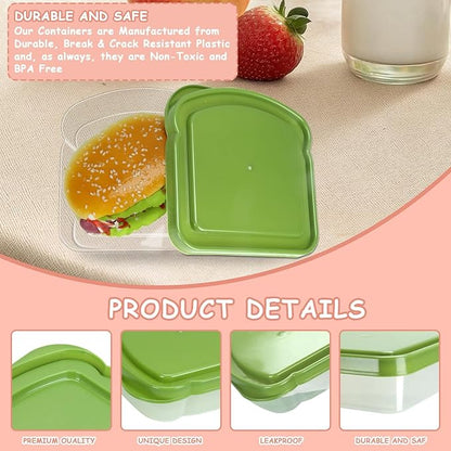 6 Pack Sandwich Containers, Colored Sandwich Boxes for Lunch, Reusable and Easy to Open Fun Sandwich Container (in 3 Colors)