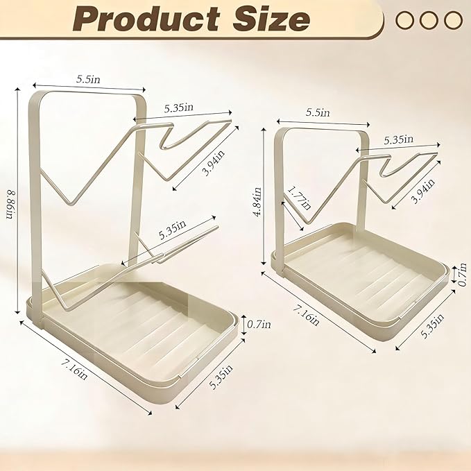 2 Tier Pot Lid Holder Rack for Kitchen Storage, Multifunctional Pan Lid Organizer for Countertop, Kitchen Spoon Rest with Lid Holder Rack for StoveTop White