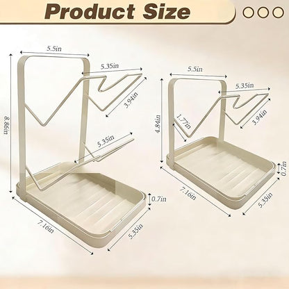 2 Tier Pot Lid Holder Rack for Kitchen Storage, Multifunctional Pan Lid Organizer for Countertop, Kitchen Spoon Rest with Lid Holder Rack for StoveTop White