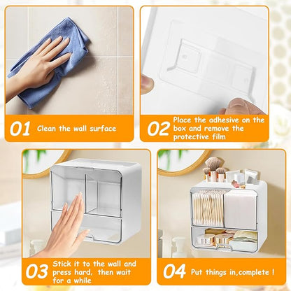 Wall Mounted Pad and Tampon Holder, Feminine Product Organizer With Drawer and Lid Wall Mounted Qtip Holder, Cotton Pad Holder for Cotton Swab, Makeup Pads, Hair Clips