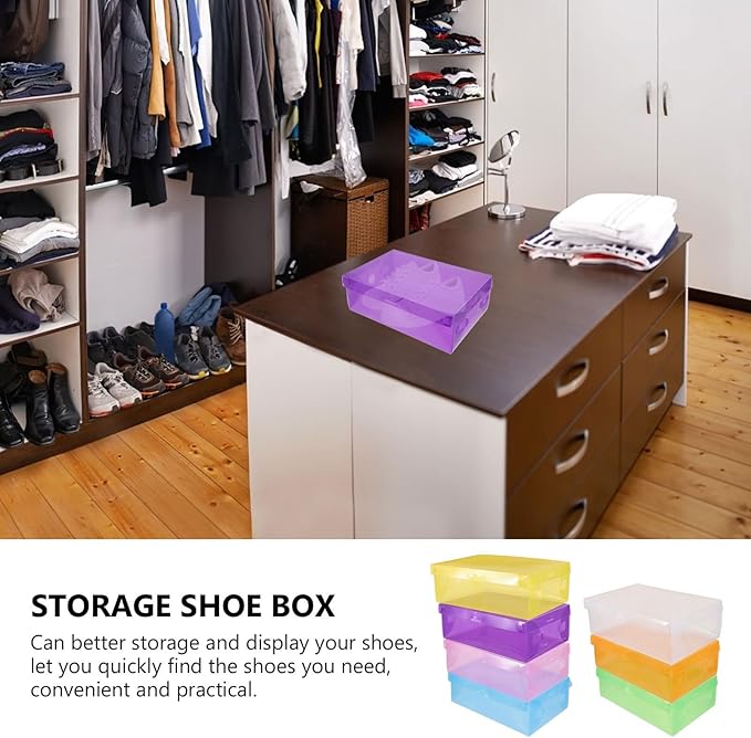 Gadpiparty 7pcs Stackable Plastic Shoe Boxes with Flip Lid, Thickened Colored Sneaker Storage Containers for Men, Women, Space-saving Organizer for Closet and Entryway Random Color