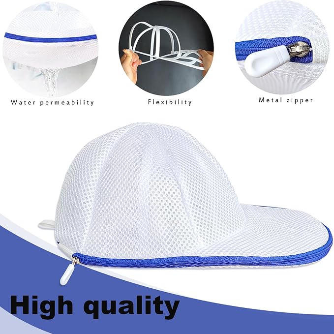 Hat Washer Cage for Washing Machine, Baseball Cap Washing Cage, Hat Cleaner for Flat and Curved Ball Caps (Fold Sapphire 1pack)