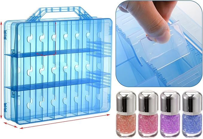 Foraineam 2 Pack Double Side Nail Polish Organizer Transparent Nail Tools Holder Box Portable Universal Nail Polish Carrying Case with 8 Adjustable Dividers for Storage Display