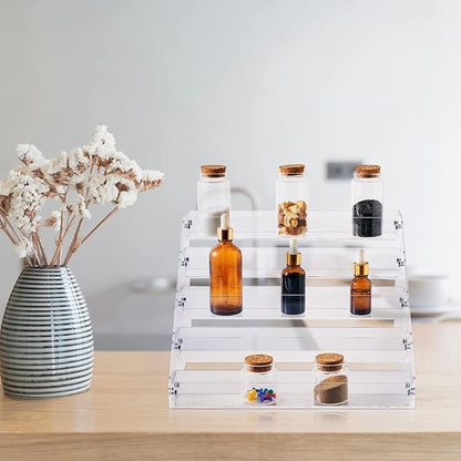 2 Pcs Acrylic Tiered Spice Rack Organizer 5 Tier Vertical Seasoning Organizer Clear Spice Shelf Tiered Pantry Shelves for Cabinet Kitchen Countertop Storage Organization Display, 12.2 x 10.6 x 7.8 In