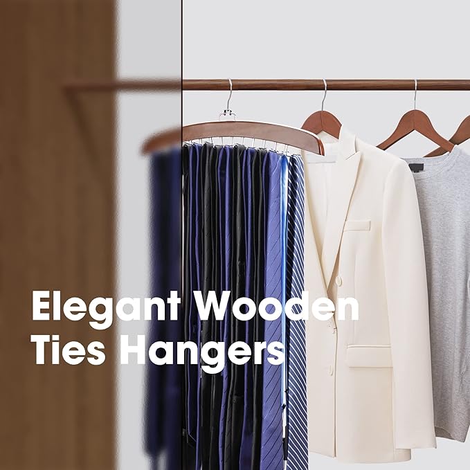 Tie Rack 2Pcs Tie Racks for Men Closet 24 Hooks, Wooden Tie Organizer with Upgraded 360°Rotating, Scarves Accessories Closet Organizer for Bras,Tank Tops,Camisoles etc.Walnut…