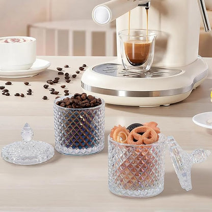 2 Pack Qtip Holder Thick Glass Apothecary Jars with Lid for Bathroom Decor Storage Organizer for Cotton Swabs, Balls, Pads, Floss Picks, Candy, Jewelry, Iridescent Clear