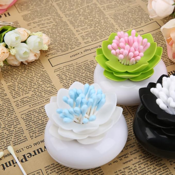 Bloss 4 Packs Lotus Qtip Holders Bathroom Organizer Accessories, Unique Bathroom Decor for cotton swabs, Toothpicks Holder Container - 1 Set 4 Colors
