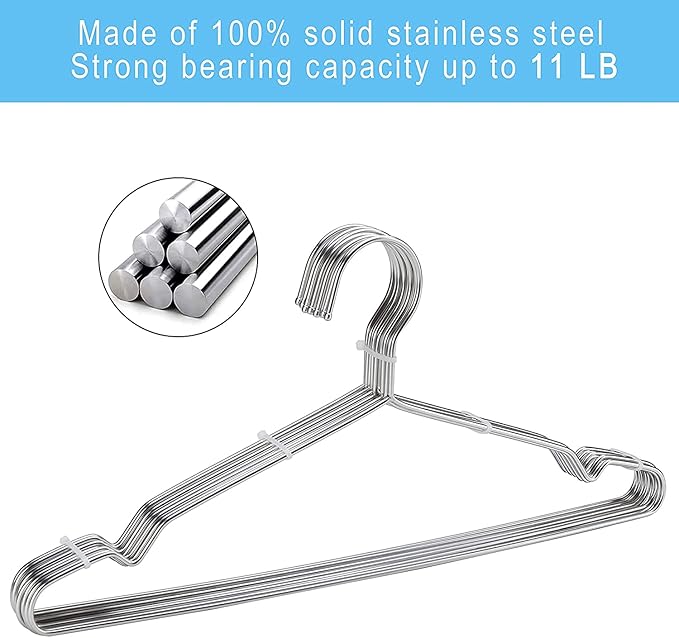 Seropy 30 Pack 16.5 Inch and 50 Pack 17.7 Inch Metal Clothes Heavy Duty Stainless Steel Coat Hangers with Anti-Slip Notch