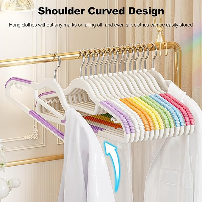 Ergocar Plastic Hanger Rainbow Anti -Slip Non -Traceless Hanger Saves Space Hanger Heavy Colored Hanger Suitable for Shirts, Dress, Gravita Hanger, Durable Versatile Color Clothes Hanger
