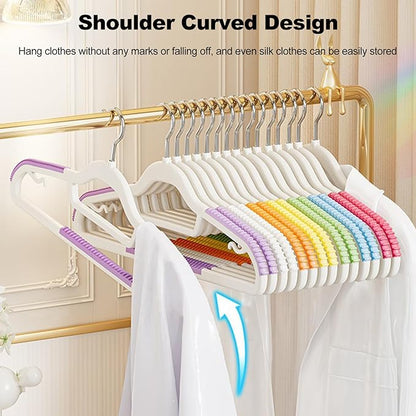 Ergocar Plastic Hanger Rainbow Anti -Slip Non -Traceless Hanger Saves Space Hanger Heavy Colored Hanger Suitable for Shirts, Dress, Gravita Hanger, Durable Versatile Color Clothes Hanger