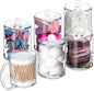 XIPENGKEJI 6 Pack Qtip Holder,Canister Apothecary Jar Set, Bathroom Jars with Lids Set for Cotton Swabs, Balls, Pads, Floss Picks,10oz-12oz Plastic Canisters Restroom Bedroom Vanity Organizer(Clear)