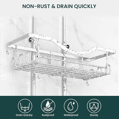 Shower Caddy Hanging Adjustable Shower Caddy, Rustproof Shower Organizer Extended Length Showers Caddy Over Shower Head with Hooks Soap Holder, Large Capacity Anti-Swing Bathroom Organizer, Silver
