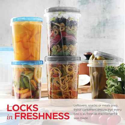 Tafura 10 Pack Leakproof Freezer Containers for Food with Twist Top Lids - 32 Oz -Black/Blue Lids