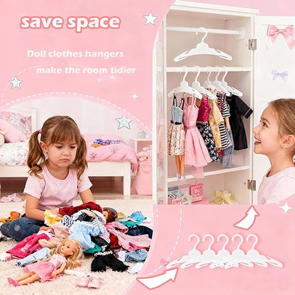 60 Pcs Doll Clothes Hangers for 18-Inch Dolls - Non-Slip, Space-Saving Wardrobe Accessories for Doll Gowns & Outfits (White)