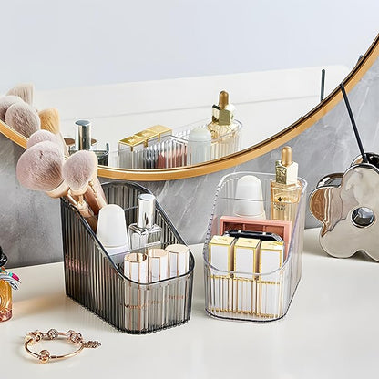 Clear Makeup Brush Holder Organizer for Vanity, Bathroom Countertop Organizer 6Cups, Toiletry Organizer, Storage & Display for Skincare, Perfume, Hairbrush, Sunglasses & Desk Accessories