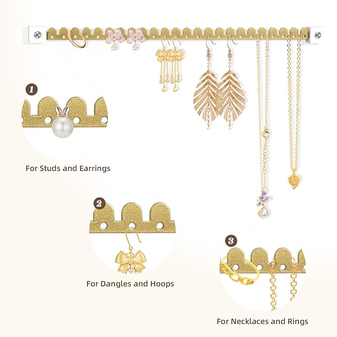 Earring Organizer Wall Mounted 2 Pack Earring Holder Hanging Jewelry Organizer Display for Stud/Hoop/Dangle Earring Necklace Bracelet Ring