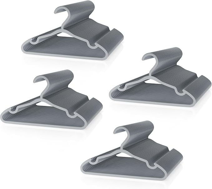 VILICK Plastic Kids Hangers - 100 Pack Non-Slip Baby Clothes Hangers for Closet, Toddler & Newborn Clothing Pants, Skirts, Coats (Grey)