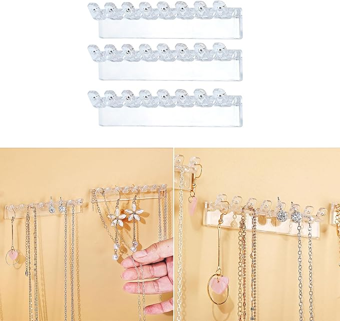 Wall Mounted Acrylic Necklace Organizers Wall Mounted Jewelry with Hooks for Necklaces Bracelets and Rings Bedroom Jewelry