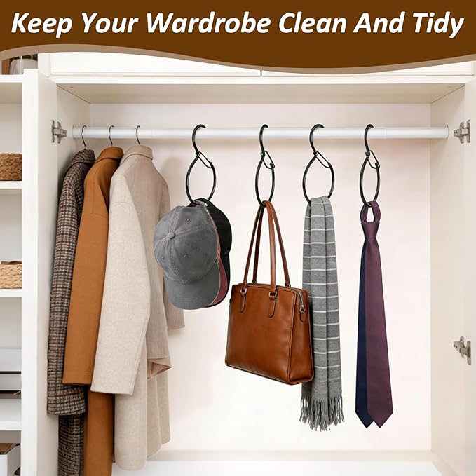 4 Pack Belt Hanger for Closet, Multipurpose Closet Hanger with S Hook, Rust-Resistant Metal Belt Organizer & Tie Rack for Belts, Ties, Scarves, Hats, Bags, Space Saving Wardrobe Storage (Black)
