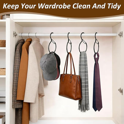 4 Pack Belt Hanger for Closet, Multipurpose Closet Hanger with S Hook, Rust-Resistant Metal Belt Organizer & Tie Rack for Belts, Ties, Scarves, Hats, Bags, Space Saving Wardrobe Storage (Black)