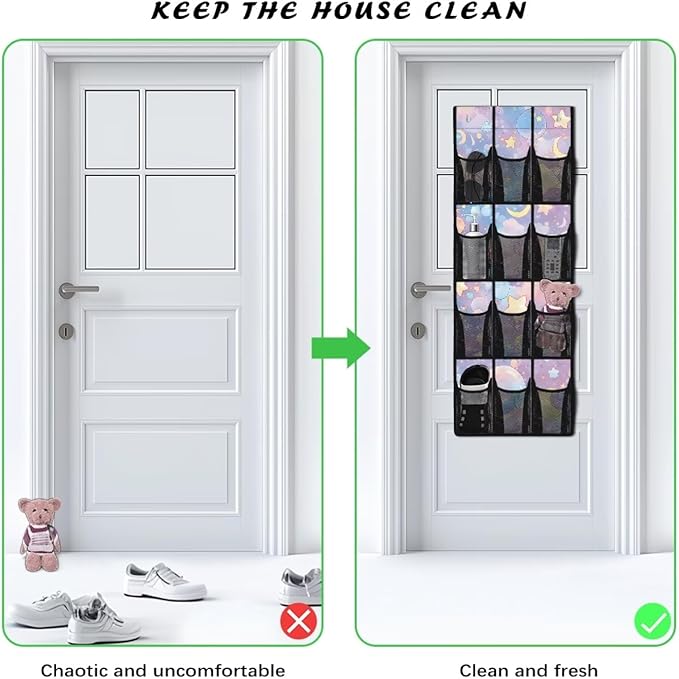 Candy Colored Behind Door Organizer Mesh Fabric Moon Over The Door Shoe Organizer for Closet Stars Wall Hanging Storage Easy to Install Shoe Holder Hanger