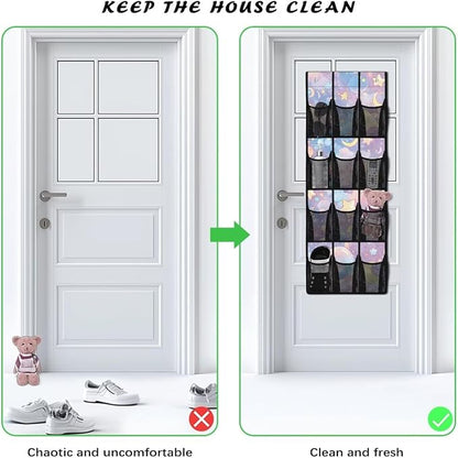 Candy Colored Behind Door Organizer Mesh Fabric Moon Over The Door Shoe Organizer for Closet Stars Wall Hanging Storage Easy to Install Shoe Holder Hanger