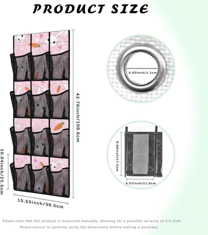 Bunny Over the Door Shoe Organizer with Pockets 4 Shelf Large Shoe Organizer Door Hanger for Bathroom Small Spaces Apartment Closet Door Hanging Storage Bag Home Easter Decor