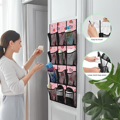 Pink Behind Door Organizer 12 Pockets Donuts Over The Door Shoe Organizer for Closet Space Saving Wall Hanging Storage Cookies Multi-Funtion Storage Bag