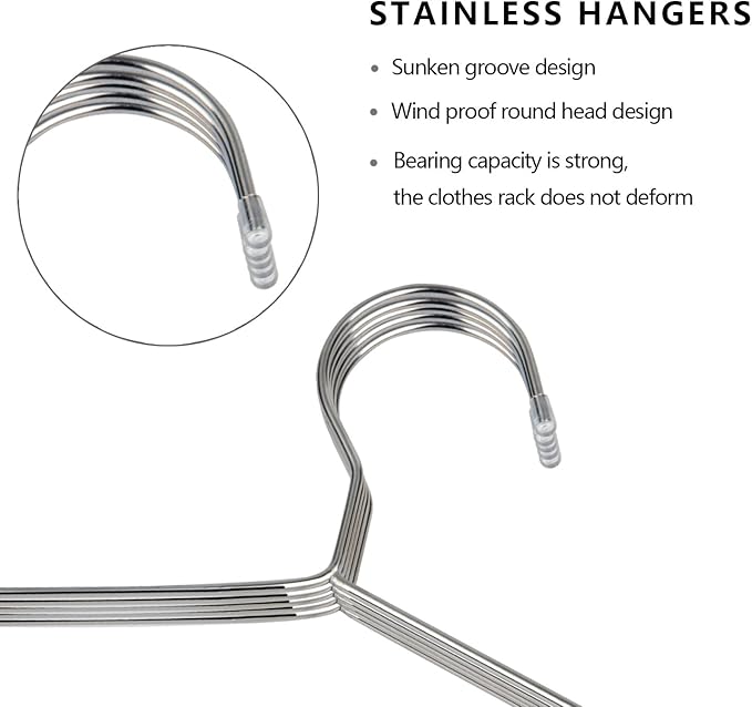 OIKA 30 Pack Heavy Duty Stainless Steel Hangers, Space-Saving Silver Clothes Hangers for Coats, Dresses, Shirts, Slacks with Non-Slip Groove Design, Ideal for Closet/Dorm/Laundry/Outdoor Use
