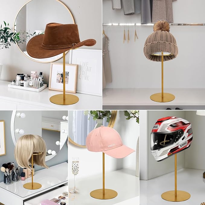 Hat Display Stand Titanium Gold Hat Stand, Set of 2, Height Adjustable Cap Rack Display, Fingerprint Resistant Durable Stainless Steel Tabletop Cowboy Hat Holder Stands for Vendors Closet (RCS 50% Recycled Post-consumer Metal)