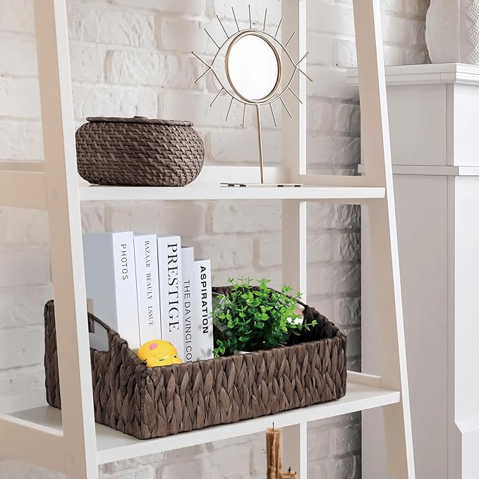 Rattan Storage Baskets, Handwoven Wicker Storage Bins with Built-in Handles, Storage Container Baskets for Shelves, Bedroom, Bathroom, Laundry Room or Kitchen(Black)