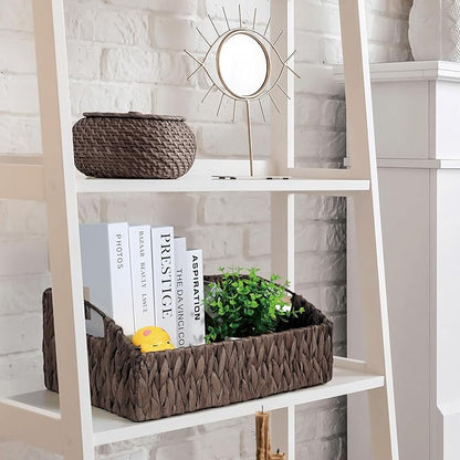 Rattan Storage Baskets, Handwoven Wicker Storage Bins with Built-in Handles, Storage Container Baskets for Shelves, Bedroom, Bathroom, Laundry Room or Kitchen(Black)